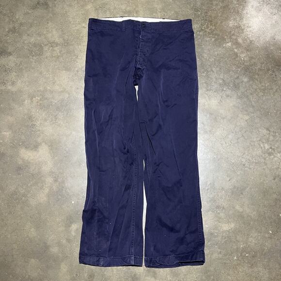 Vintage 50s 60s Navy Wide Leg Cotton Buttonfly Pants 36x30 - Picture 1 of 5
